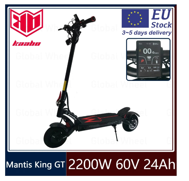 2025 KAABO Mantis King GT 60V 24Ah Battery TFT Display 2*1100W Motor 70km-h Full Hydraulic Brake IPX5 WaterProof 10*3.0inch Tire KB Electric Scooter
