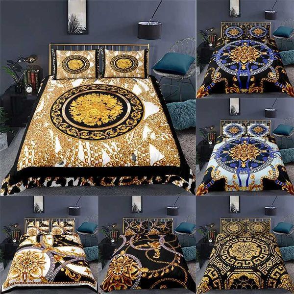 Bedding sets Luxury 3D gold Baroque style printed 2-3 pieces of childrens bedding comfortable down duvet covers home textiles large size T24