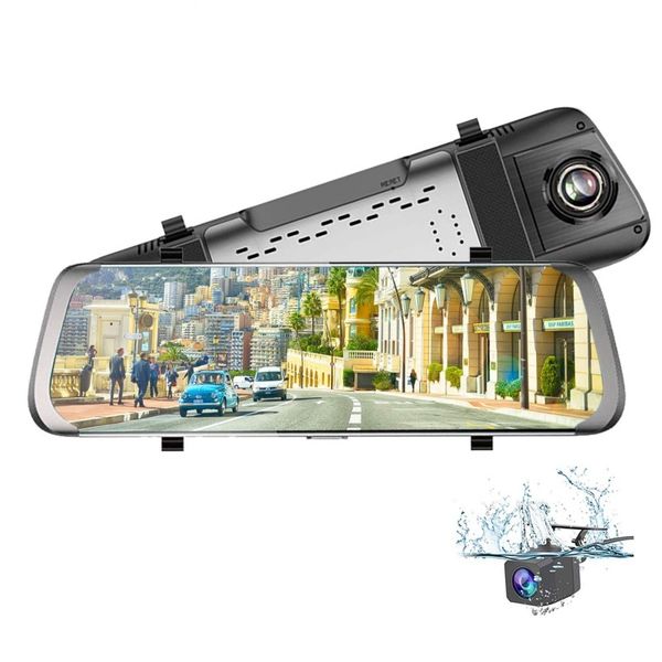 Full-Screen 10&quot; HD Streaming Media Car DVR with Rearview Mirror - Dual Lens 1080P Dashcam for Superior Visibility & Night Vision Front