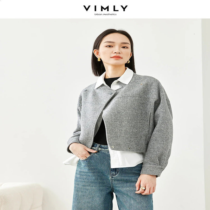 Vimly Wool Lend Coats casual cut jacket rack collar pleated autumn winter womens clothing M5335 240918