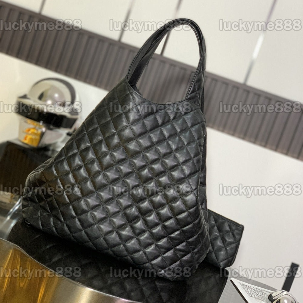 12A Mirror Quality Designer Icare Tote Bags Maxi Shopping Bag Sheepskin Quilted Travel Bags for Women Real Leather Hobo Luxury Handbags Black Purse