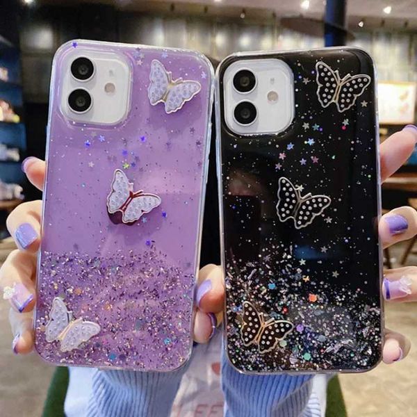 Phone case Glitter Transparent Phone Case- Epoxy Soft Shockproof Bumper Back Cover For fit to Iphone 16 15 14 13 12 Pro Max Plus Z241102