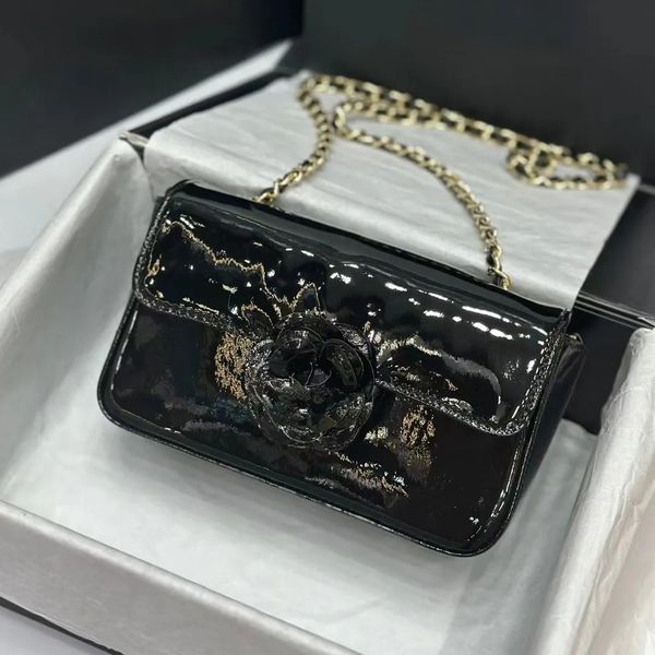 New Women Designer Luxury Fashion Patent Leather Shoulder Bag Camellia Flap Crossbody Bags Handbag Wallet Classic Purse Chain Party Evening