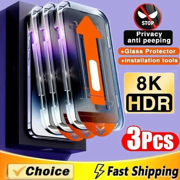 Cell Phone Screen Protectors 3Pcs New 8K Dust free Installation Privacy Screen Protector For iPhone 11 14 16 Pro Max 12 13 Mini 15 Plus X XR