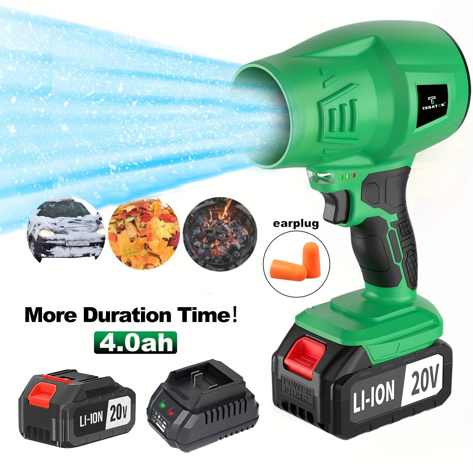 TEMU Hand-held Cordless Blow Leaves Blower With 4.0ah Battery And Fast Charger, Powerful Turbo Blower Blowing Blow Leaves, Dust, Car Wash Blowing