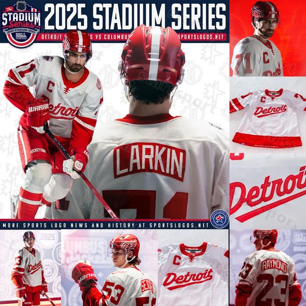 Moritz Seider 2025 Stadium Series Hockey Jerseys Alex DeBrincat Patrick Kane Andrew Copp J.T. Compher Lucas Raymond Alex Lyon Jack Campbell