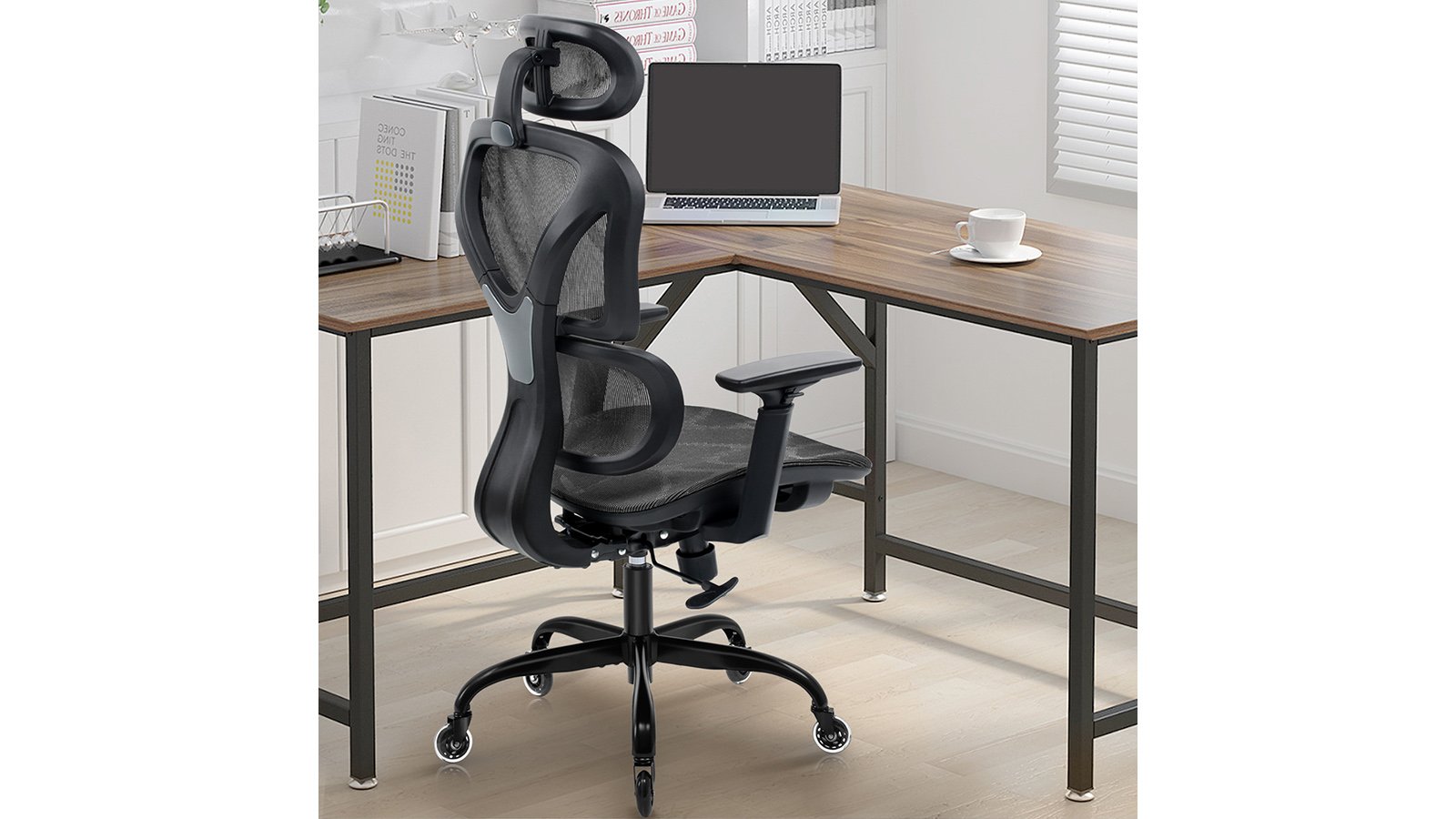 KERDOM FelixKing Ergonomic Chair: Breathable Mesh Cushion Black - F - Firewheels for Carpet