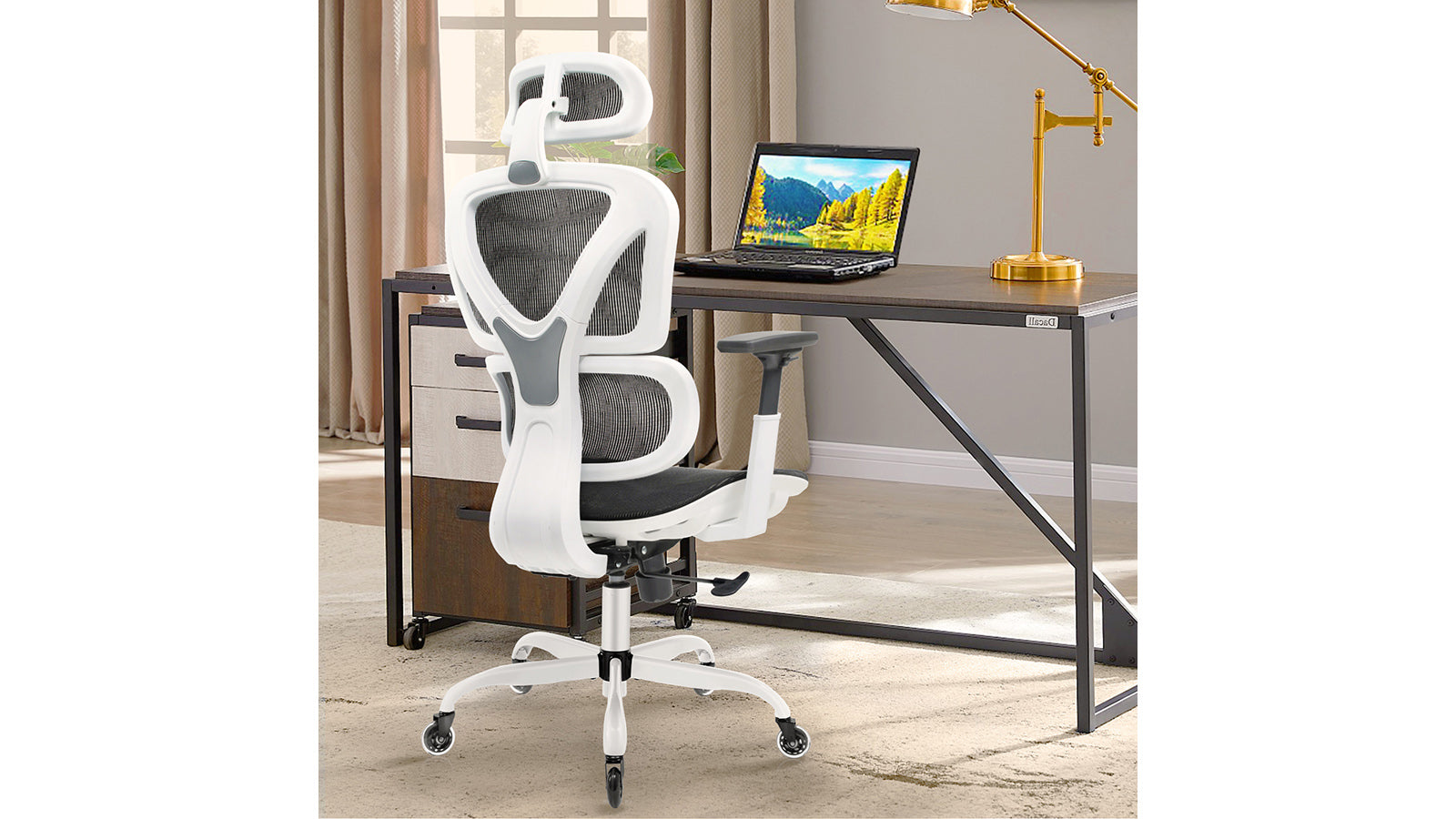 KERDOM FelixKing Ergonomic Chair: Breathable Mesh Cushion White - F - Firewheels for Carpet