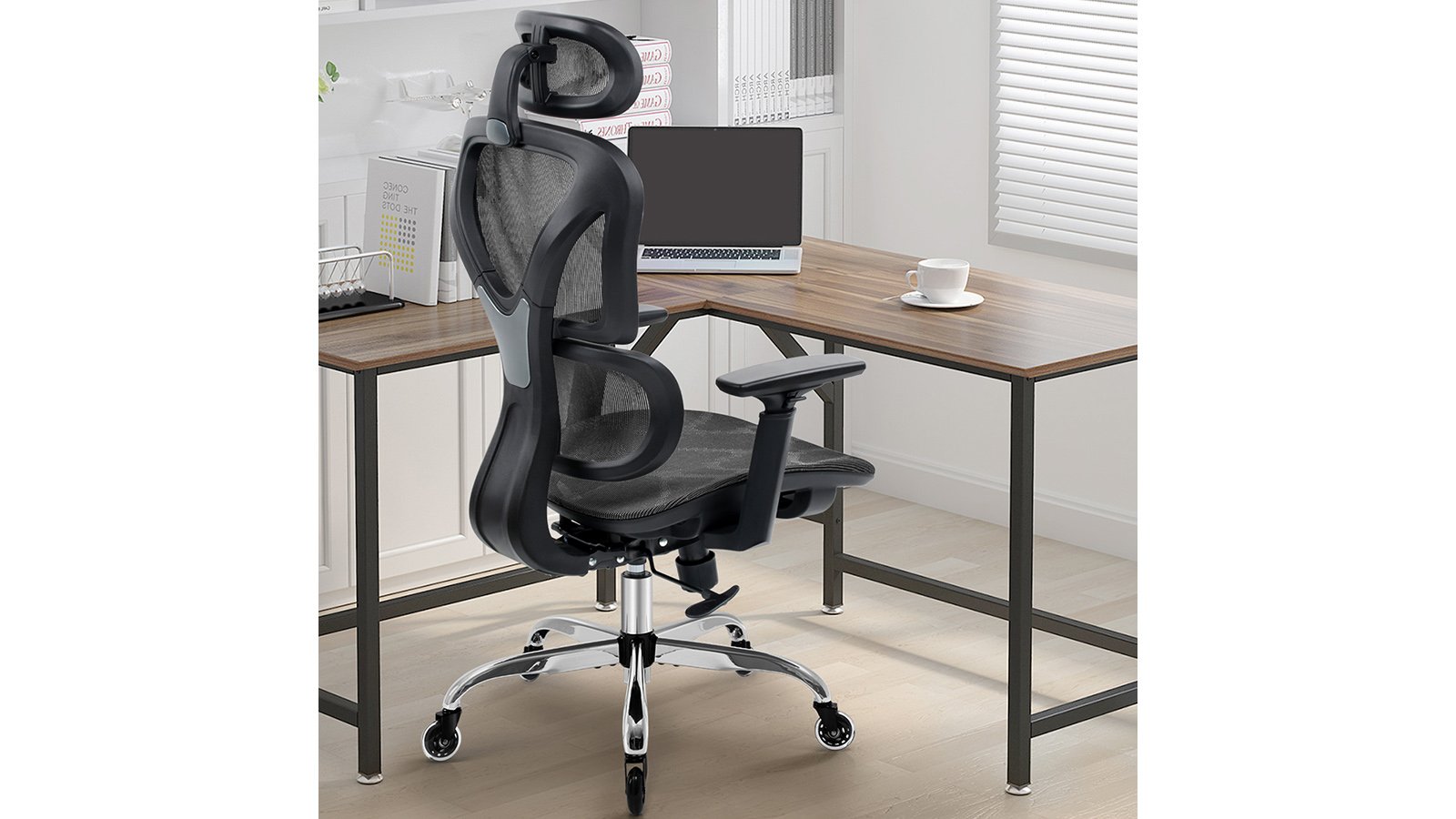 KERDOM FelixKing Ergonomic Chair: Double Lumbar Support Black - SF-Silver Round Stand & Firewheels