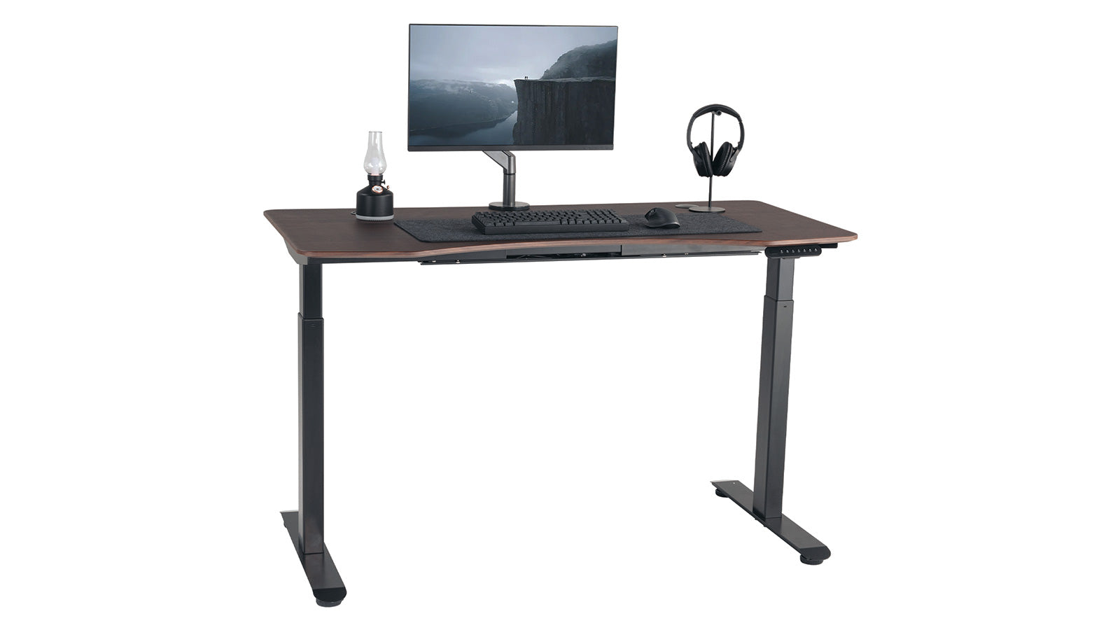 FinerCrafts Standing Desk: Curved Top English Walnut - 55'' x 28'' Classic