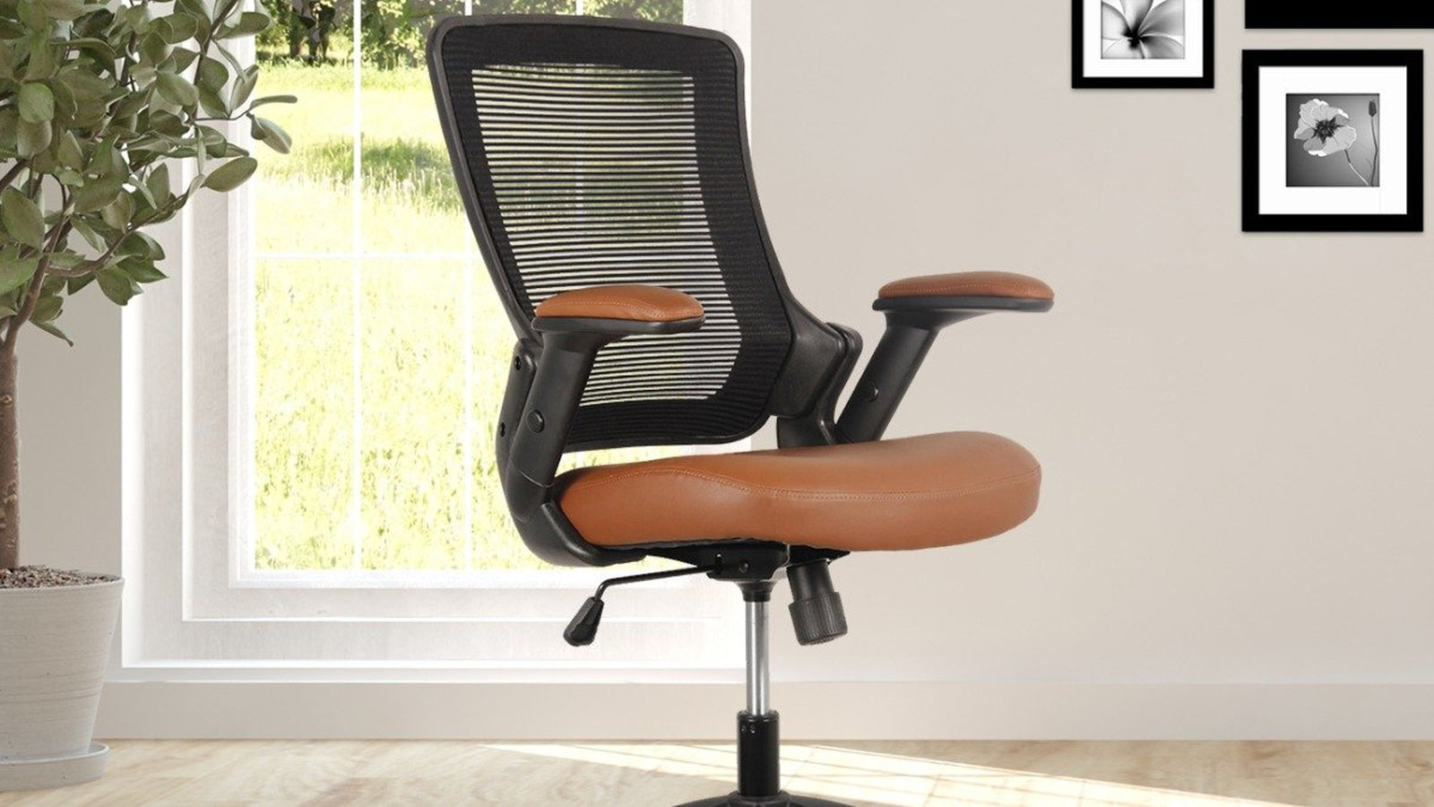 Techni Mobili Mid-Back Mesh Task Office Chair Brown