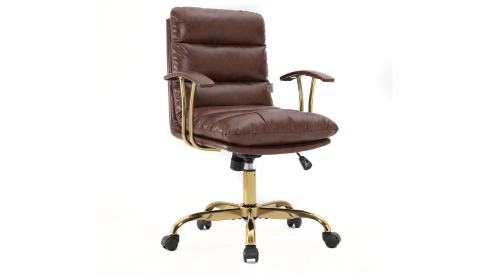 Skyline Decor Padded Leather Office Chair: Polished Gold Steel Frame Brown