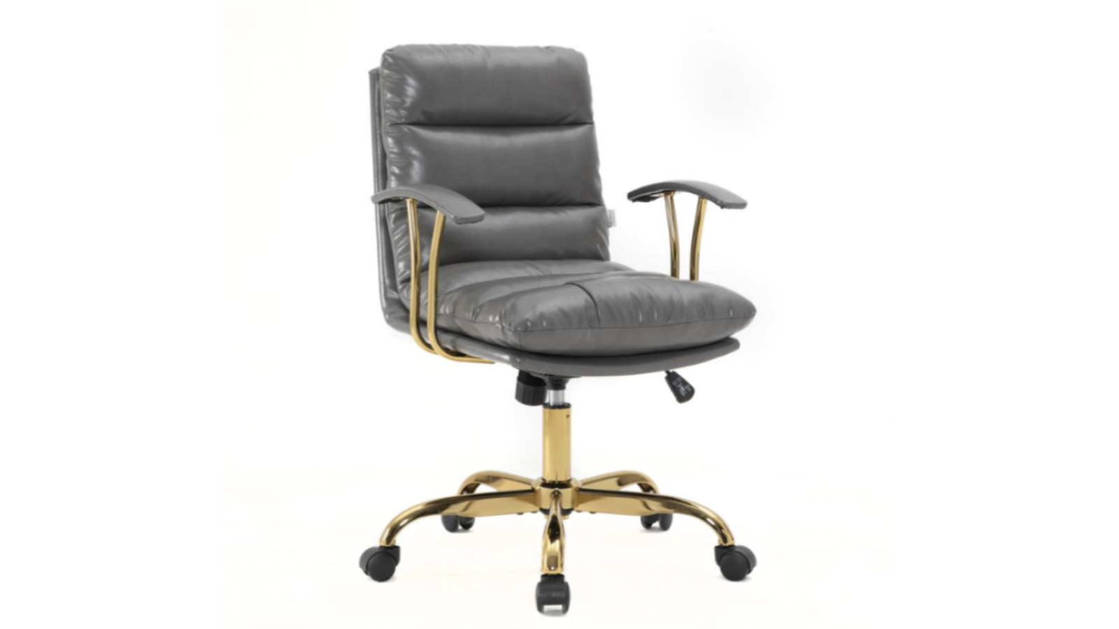 Skyline Decor Padded Leather Office Chair: Polished Gold Steel Frame Grey