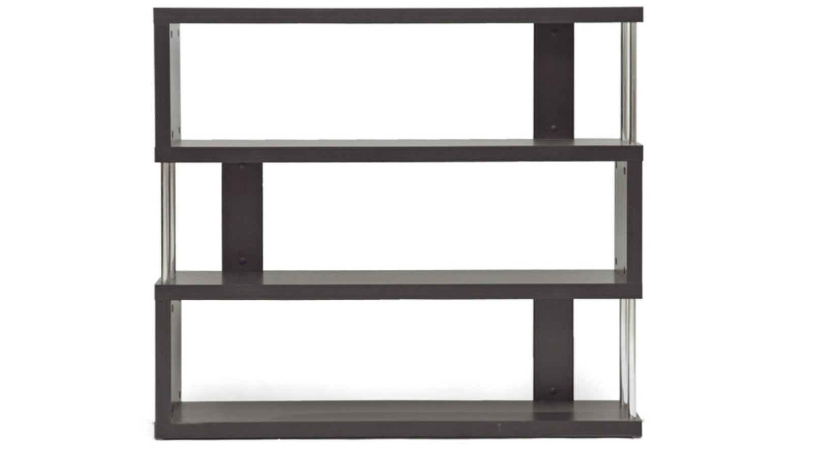 Skyline Decor Barnes Modern Three-Shelf Bookshelf: Chromed steel side Dark Brown