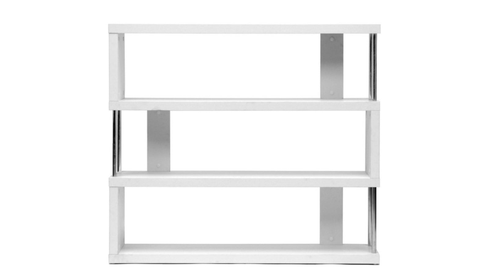 Skyline Decor Barnes Modern Three-Shelf Bookshelf: Chromed steel side White