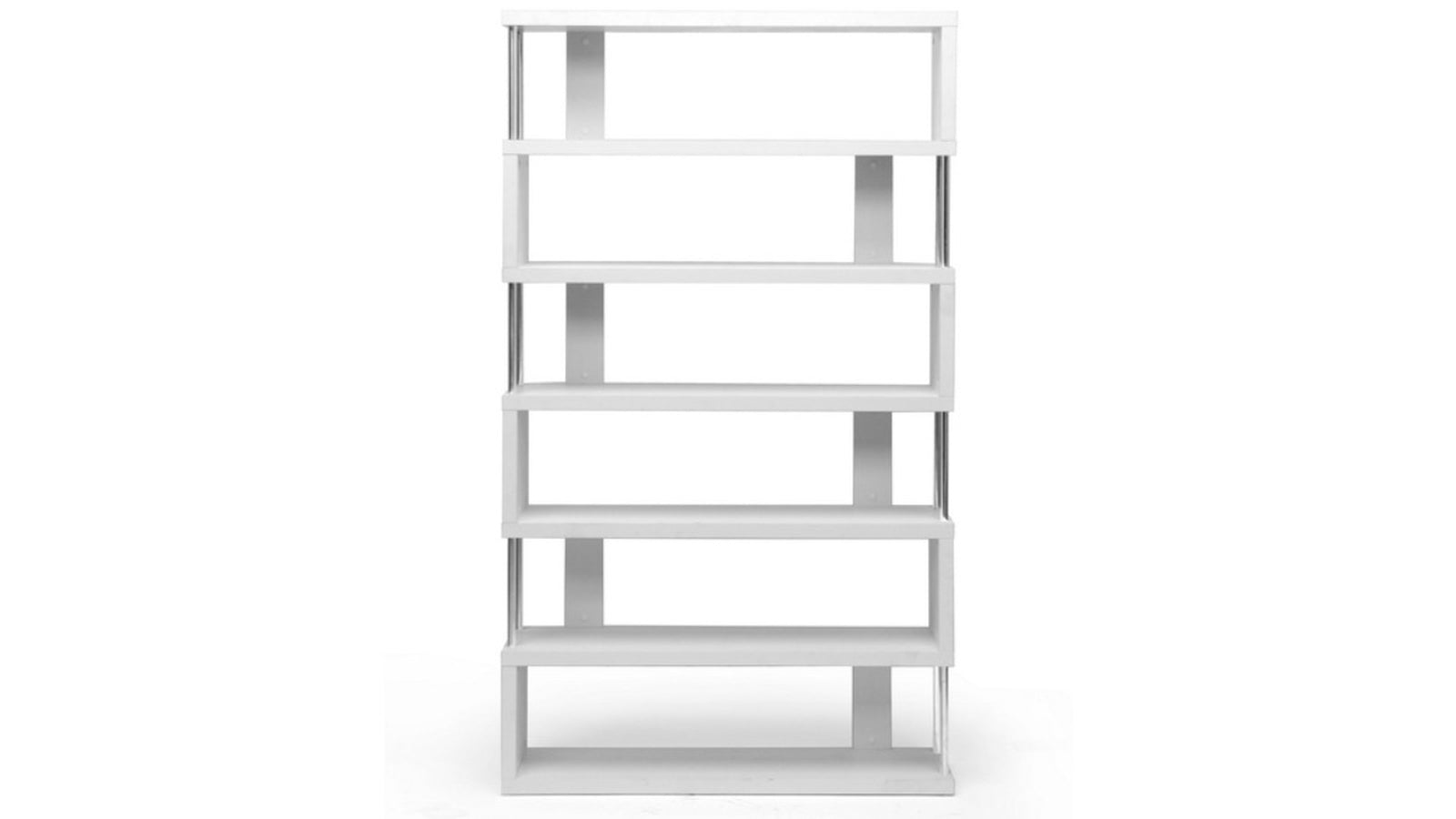 Skyline Decor Barnes Modern Six-Shelf Bookcase: Chromed steel shelf White