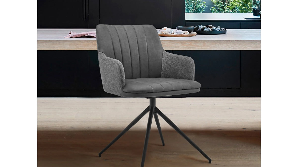 Skyline Faux Leather and Fabric Swivel Dining Chair: Set of 2