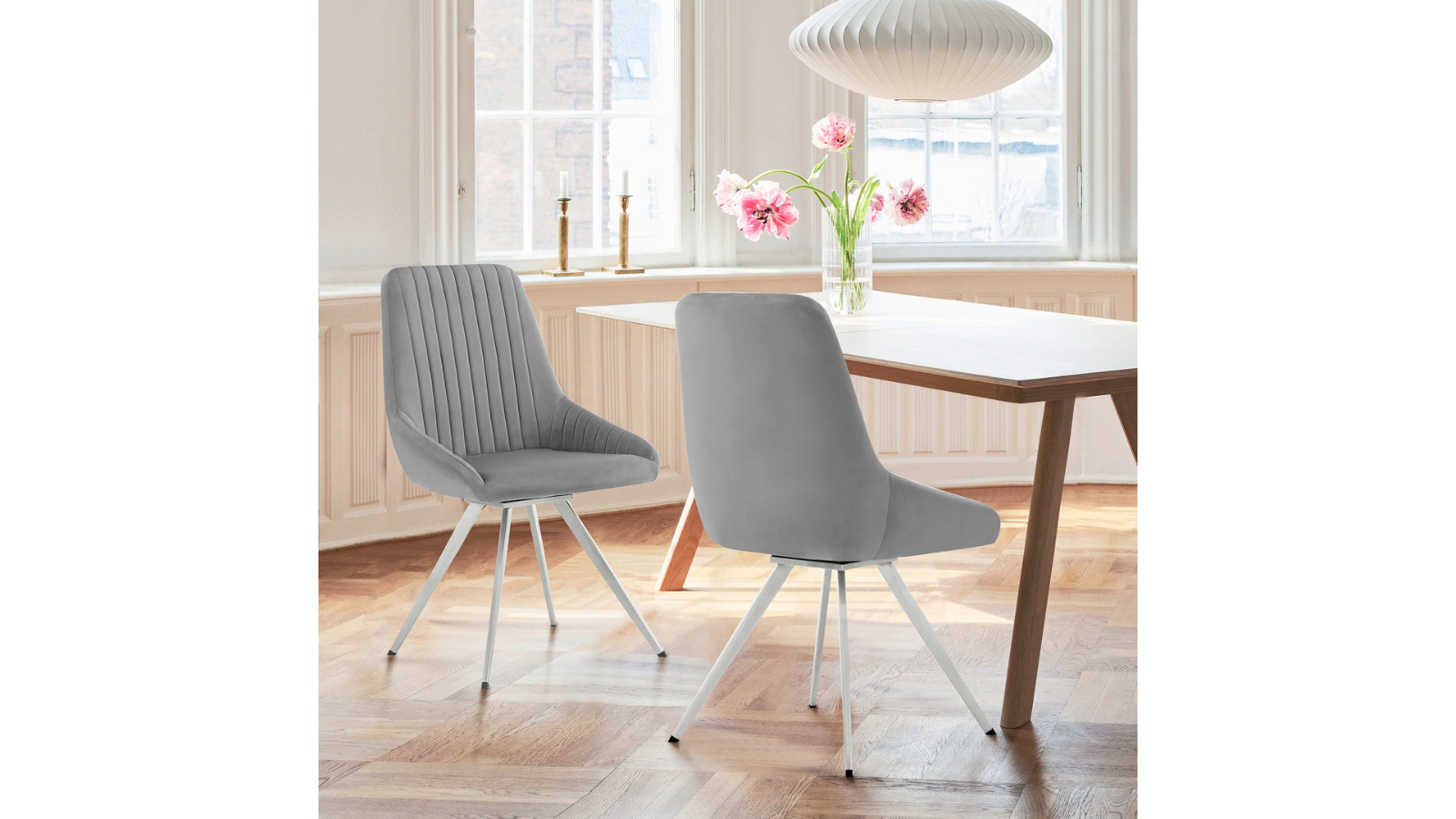 Skyline Gray Velvet and Stainless Steel Dining chairs: Set of 2