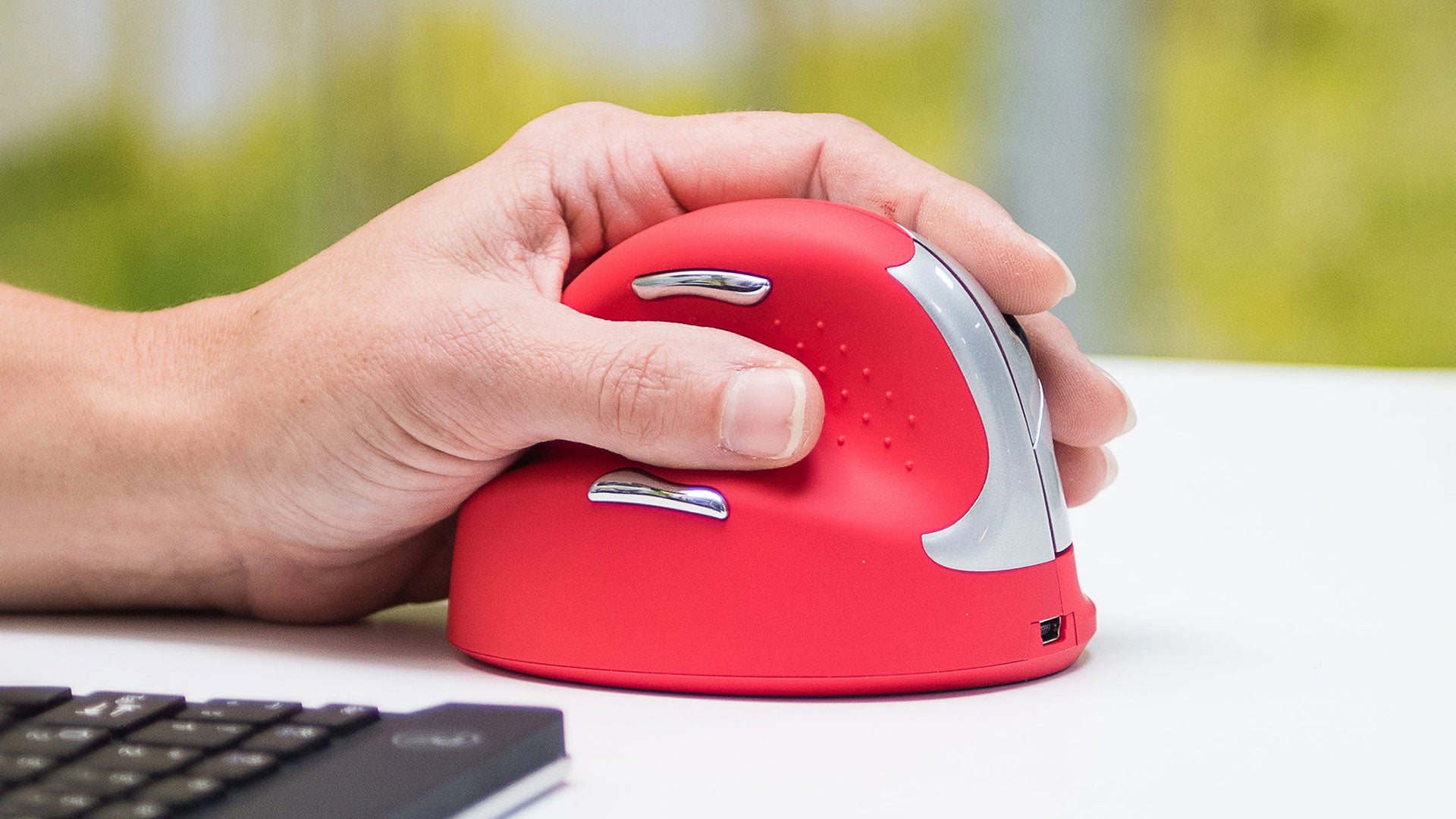 R-Go-Tools Bluetooth Vertical Ergonomic Mouse, Red, Rechargeable Left
