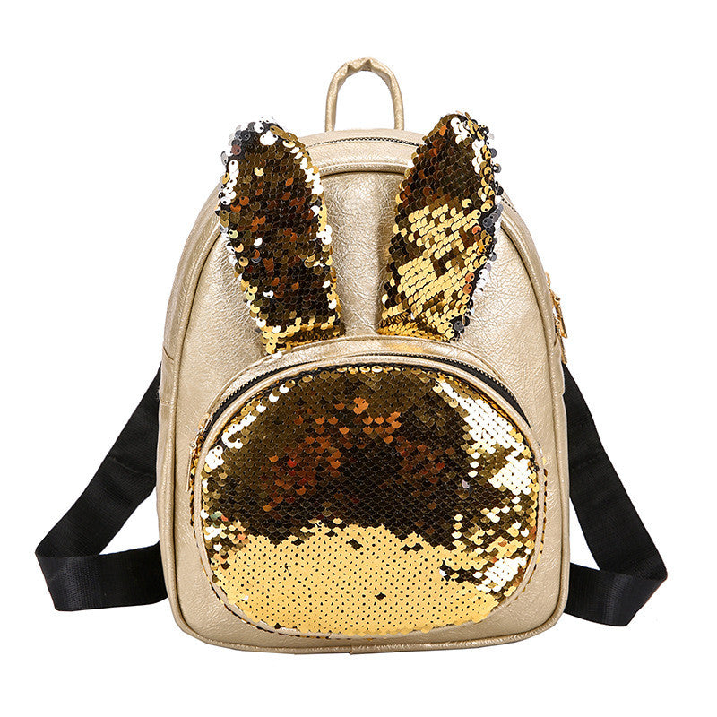Fashion Sequins Women Backpack preppy style rabbit ear glitter sequins backpacks schoolbag girls travel bag children backpack L0