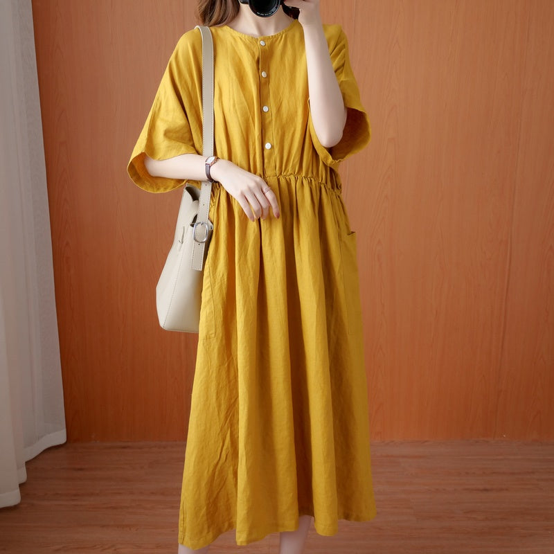 Women Dresses Summer 2021 Chinese Style Dress Elastic Waist Cotton Linen Long Casual Dresses Summer WomenS Clothing China 11345