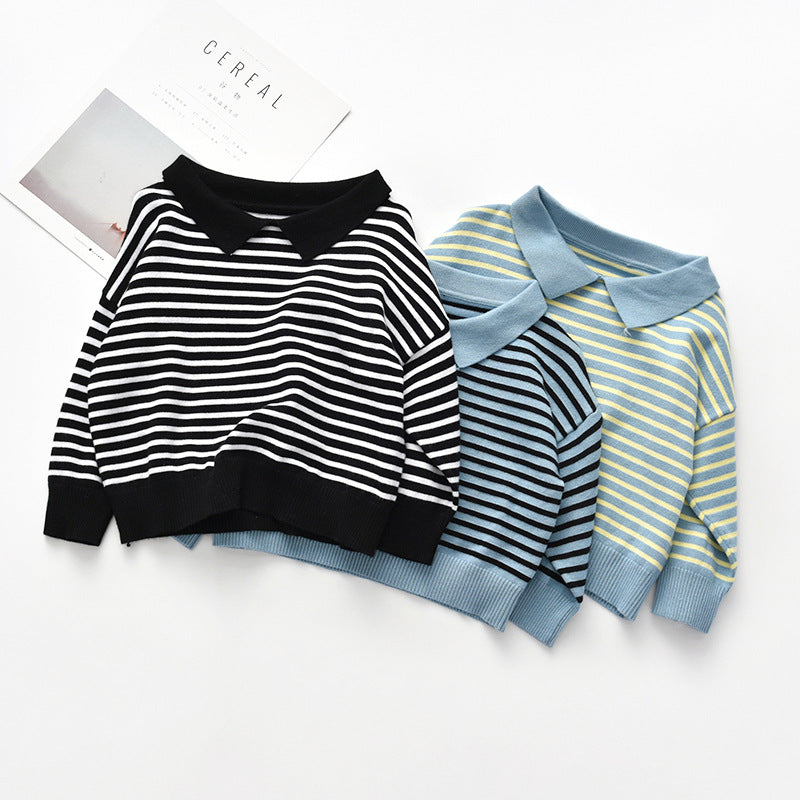 Childrens Striped Sweater Baby Boys Clothes Pullovers Cotton Girls Sweaters Infant Autumn Loose Lapel Knitwear 1 2 3 years Kids