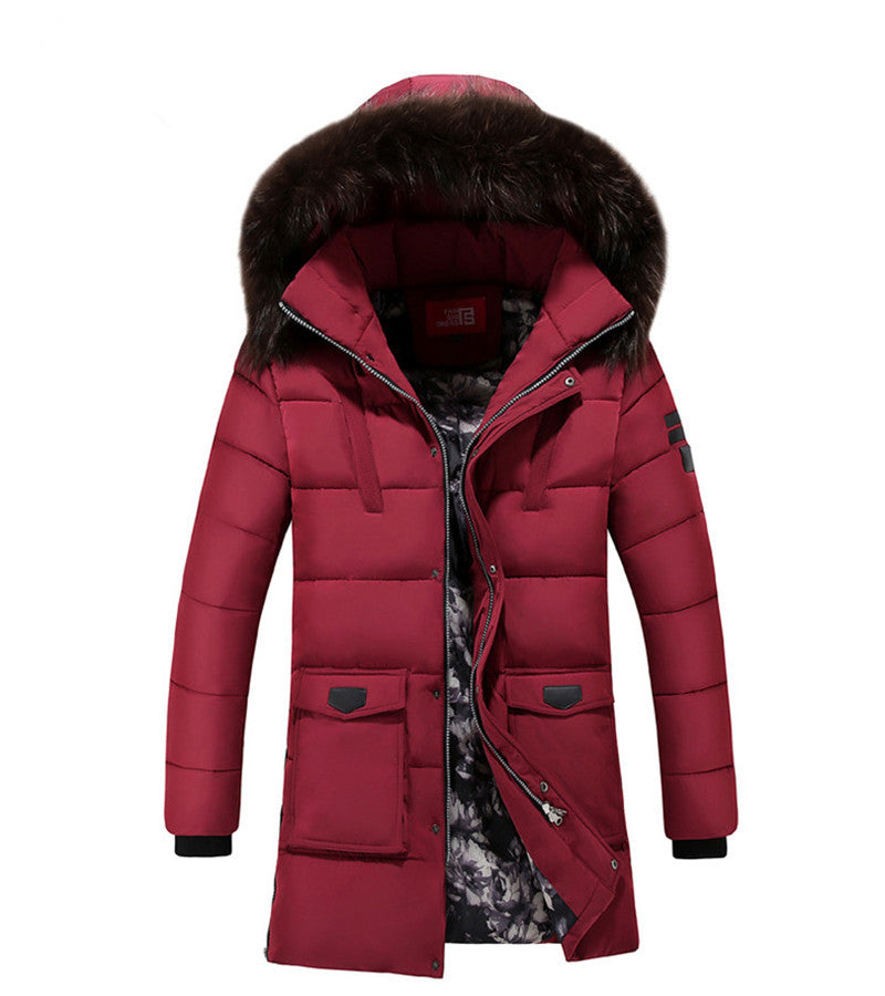 Autumn and Winter New Mens Korean Style Cotton Clothes Mid-Length Hooded Cotton-Padded Coat Trendy Mens Casual Youth Thickened Large Size Co