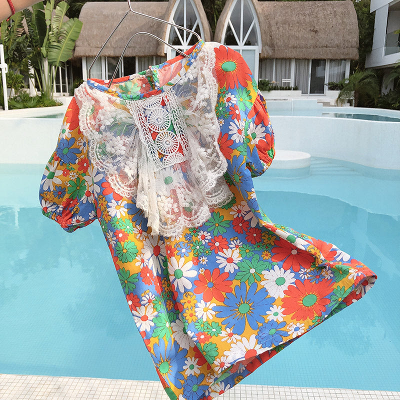 Pattern Lace kids dresses for girls summer 2021 tutu dress 4 5 6Year Children Beach Dress Baby Clothes vestido infantil