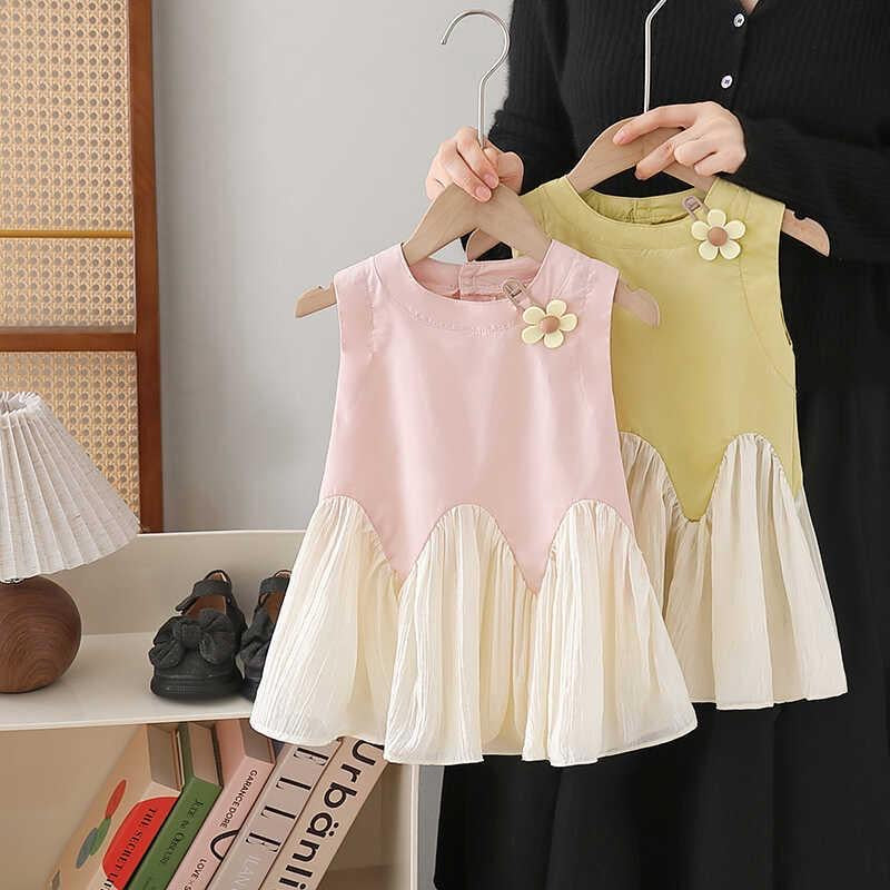 D08 Girls vest princess dress new summer fashion children&#039;s splicing dress skirt baby girl stylish dress