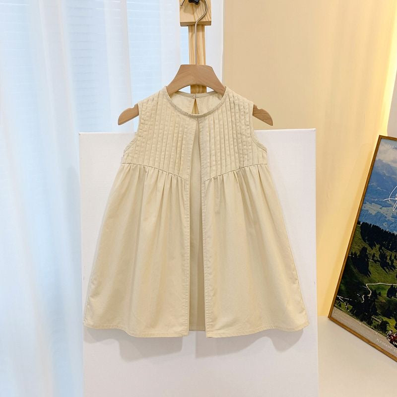 D89 New summer girls dress Western style solid color children&#039;s clothing princess dress baby girl loose summer dress