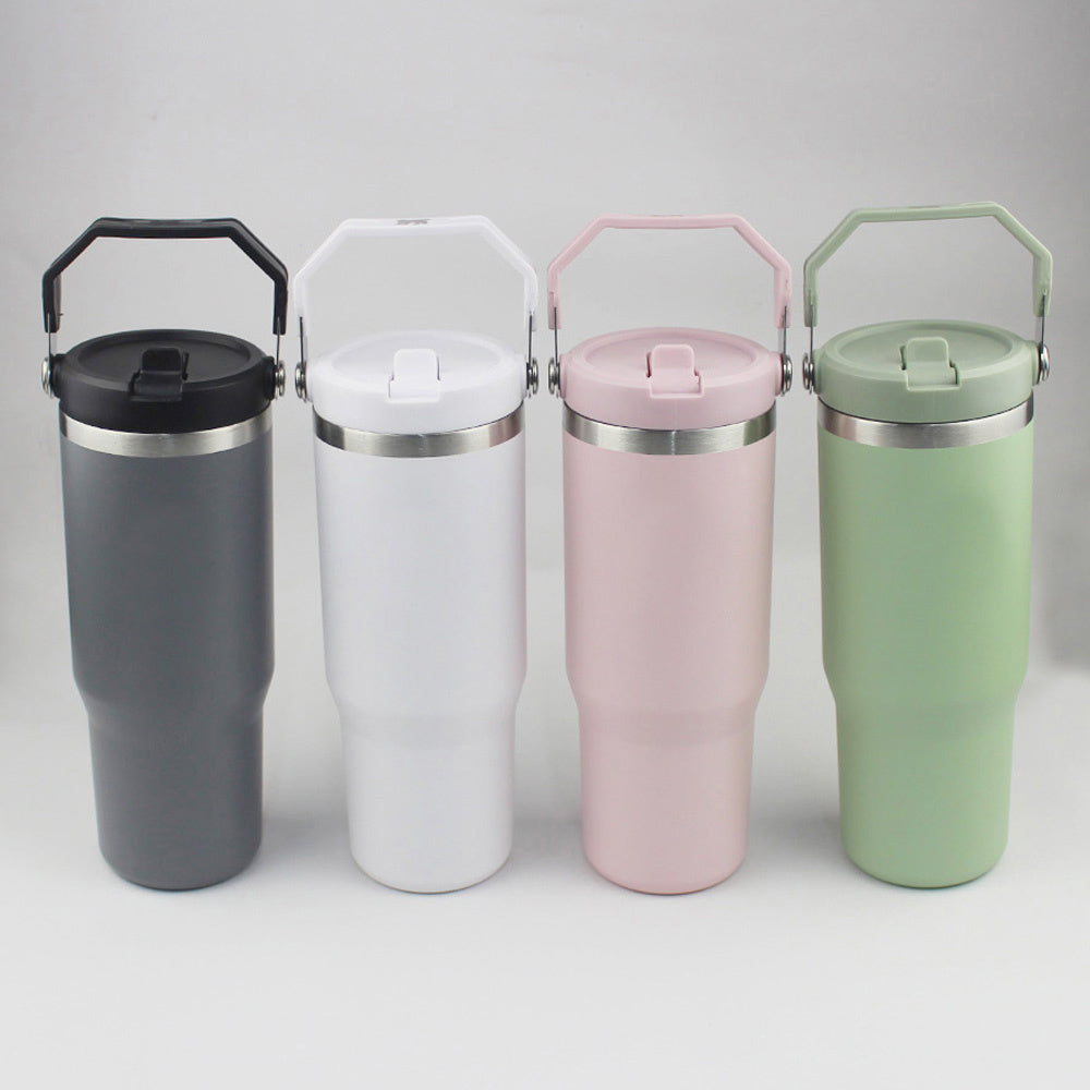 30oz Tumbler H2.0 With handheld Straw Lids Leopard Stainless Steel Coffee Termos Car Vacuum Cup 30 oz Water Bottles for Water Cold Warm With Box