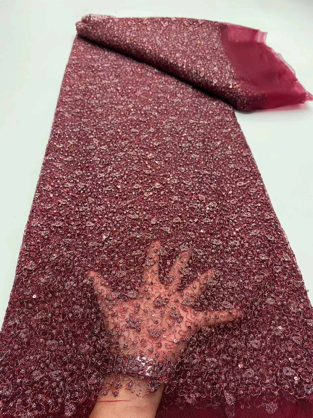 2025 new product composite fabric with irregular embroidery and lace-like netting, suitable for formal wear and performance outfits, with sequin emb