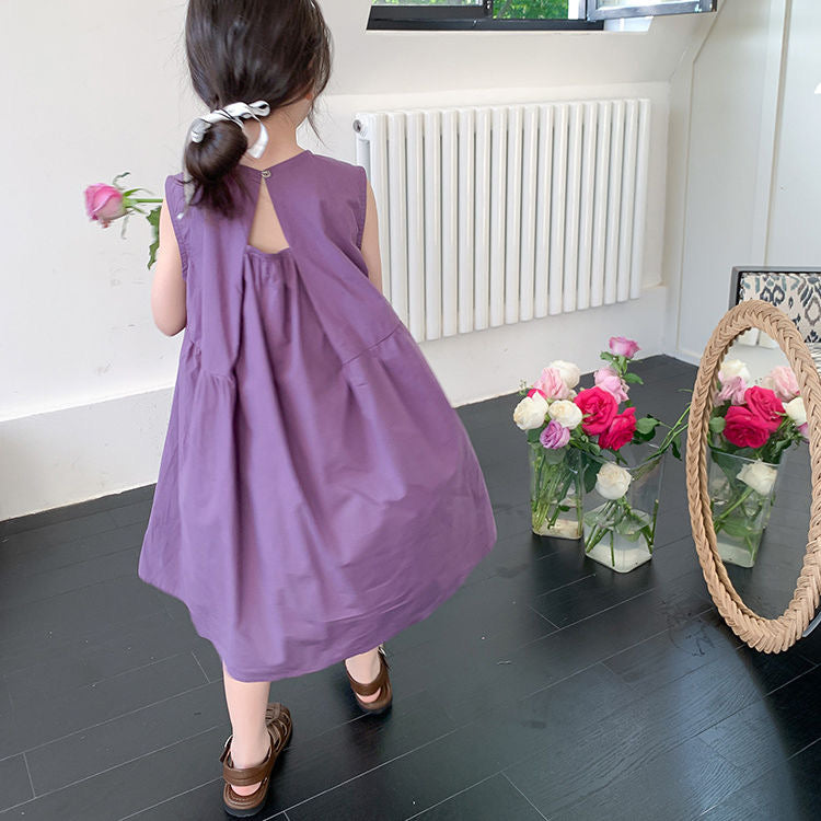 D180 Girls dress summer baby vest dress loose casual children&#039;s clothing small backless cool little girl princess dress Korean