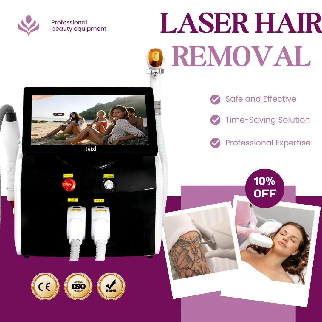 Picosecond Laser Tattoo Removal Integrated with 808nm Diode Hair Removal Machine for Advanced Beauty Solutions in Professional Settings