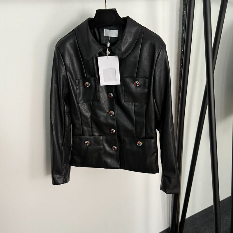 Luxury PU Leather Coats Women Designer Jackets Fashion Solid Outerwear Black Personality Design Blazer Coat