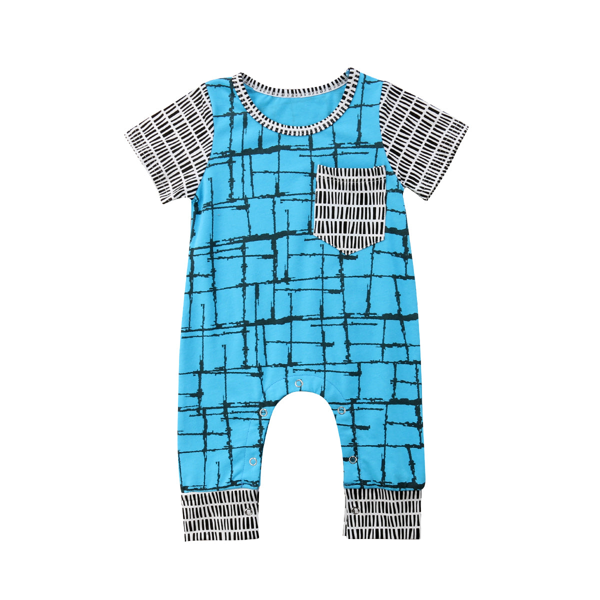 Newborn Infant Baby Girls Boys Summer Lovely Romper 0-24M Short Sleeve Geometric Print Blue Jumpsuits Romper