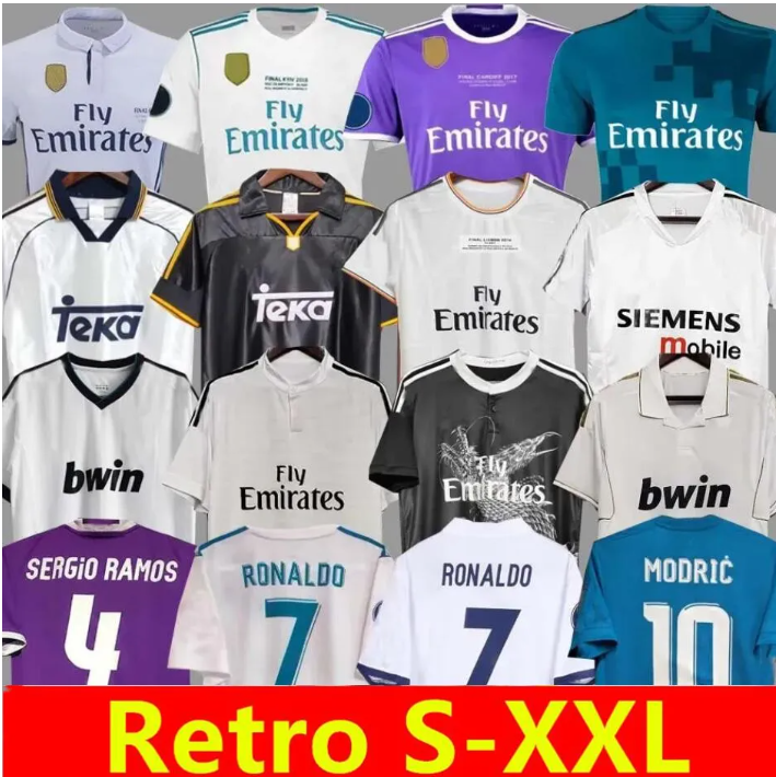 00 01 02 03 04 05 06 07 Real Madrids Retro Soccer Jersey Short sleeve Football shirts GUTI Ramos SEEDORF CARLOS 10 11 12 13 14 15 16 17 RONALDO ZIDA