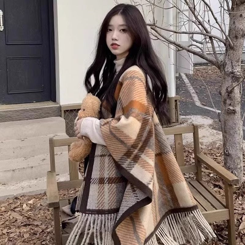 New No. 294 Spring and Autumn New European and American Fashion Plaid National Style Shawl Long Tassel Fashionable Western Shawl Outerwear