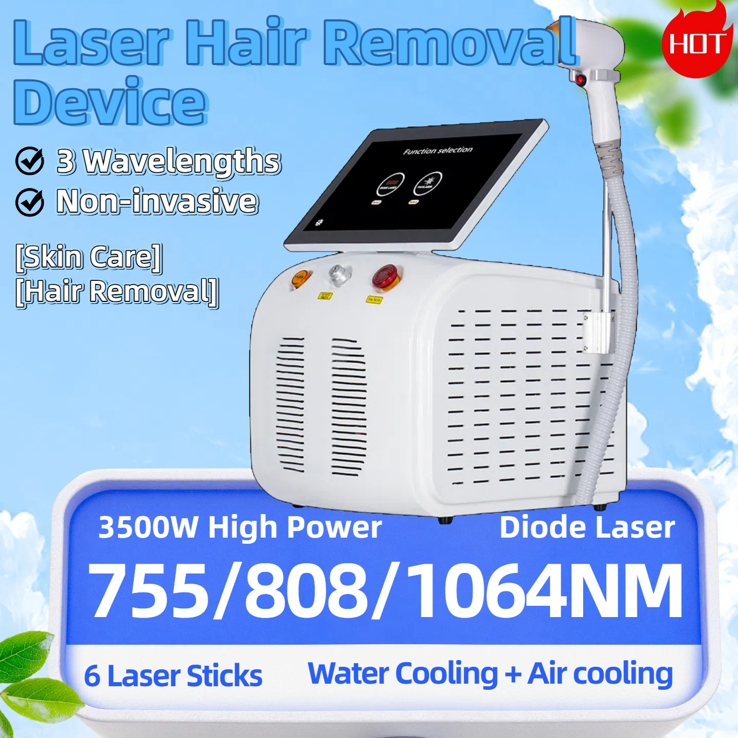 Best Depilator New Ice Platinum Cooling System Skin Care 808nm Diode Laser Hair Removal Machine 3-Wavelength Ice Cool Remove Hair Depilator 3500W 75