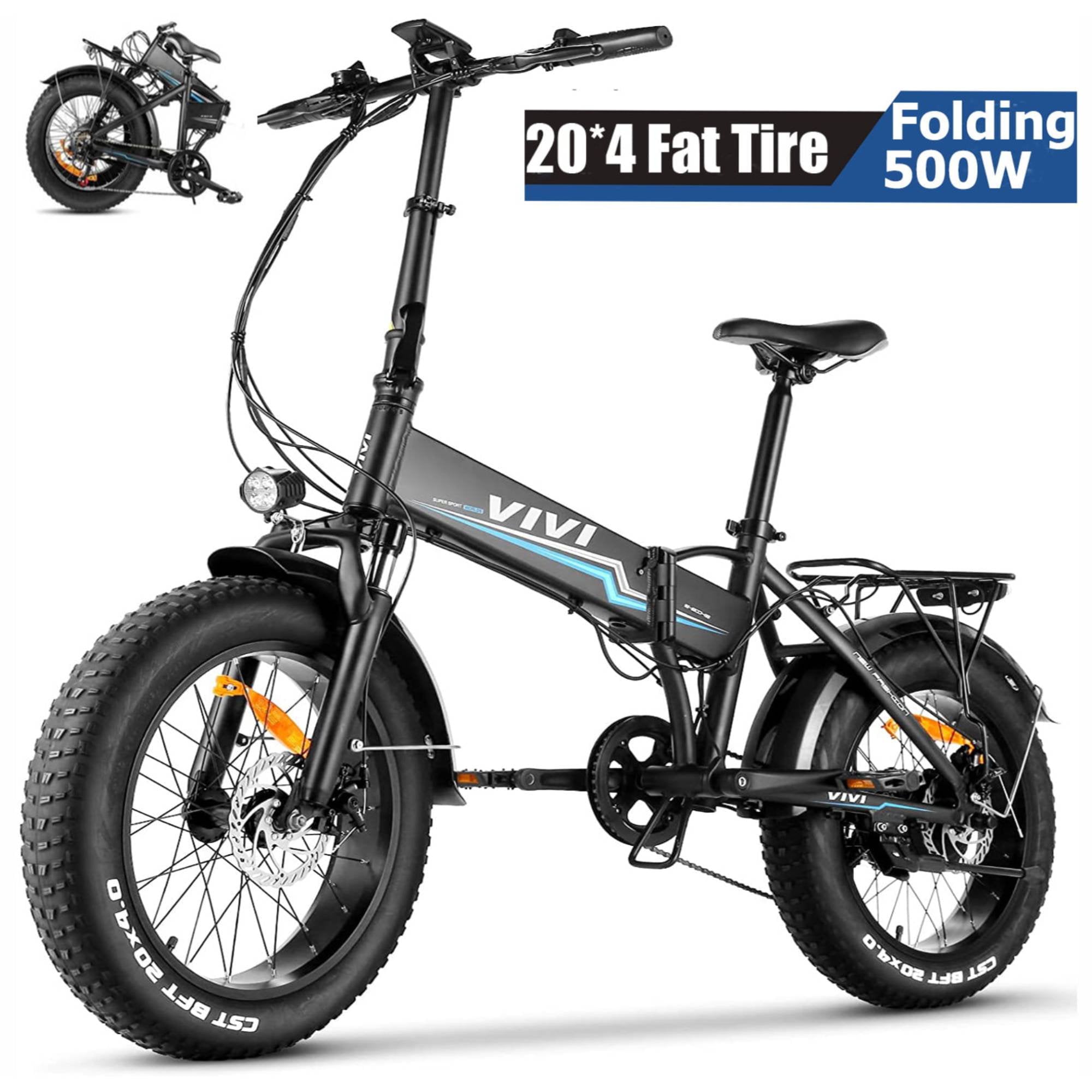 VIVI 500W Electric Bike 4.0 Fat Tire Folding Electric Bicycle for Adults Ebike with 48V 10.4AH Removable Battery Height Adjustable Snow Bike Commter