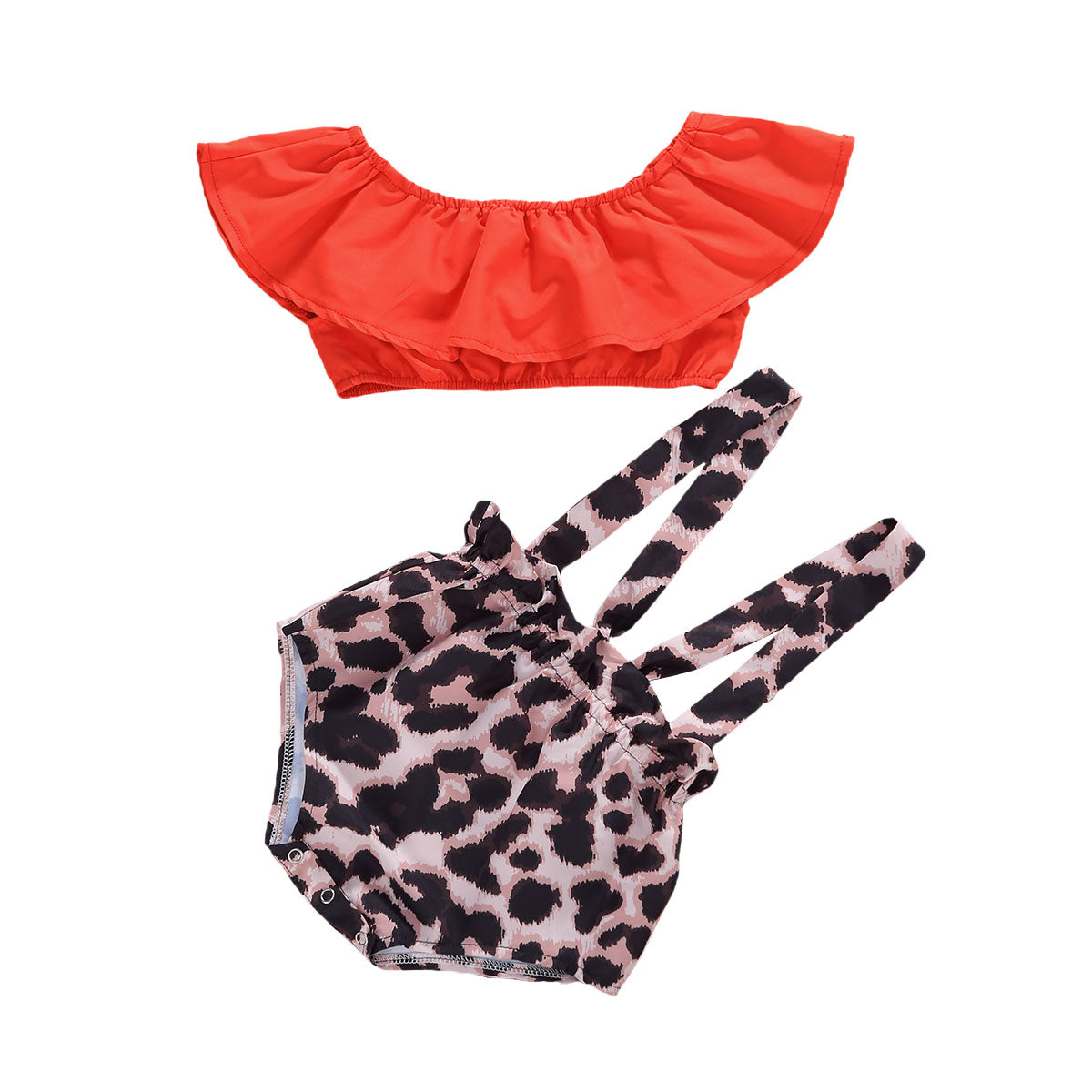 0-18M Newborn Infant Baby Girls Clothes Sets Leopard Print Short Sleeve T Shirts Tops+Bib Shorts 2pcs