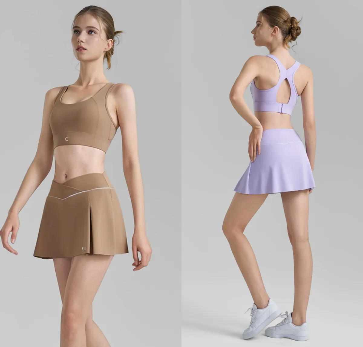 A937 High-strength Sports Bra Hollow Back Yoga Clothing Fixed Cup Fitness Bra Women&#039;s Yoga Skirts Stitching Tennis Skirts Cross Waist Running S