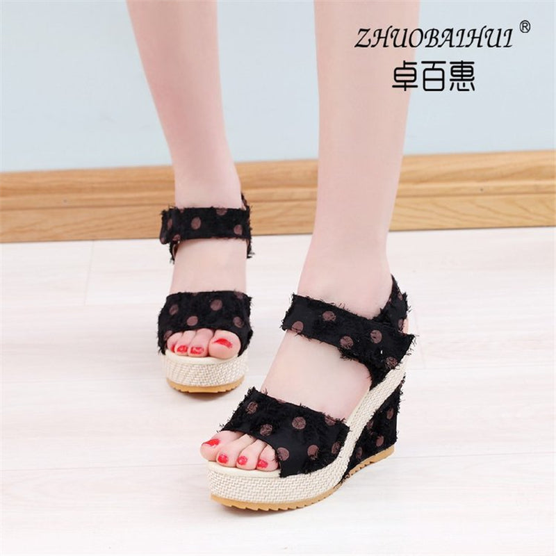 Womens shoes summer new wedge heel thick-soled increased flat-shaped womens sandals1