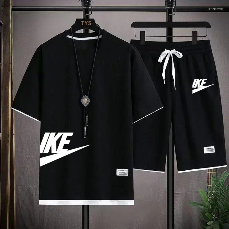 Men&#039;s Tracksuits Summer Waffger High-quality Sports Shorts Set 2025: Fashionable Casual Stylish And Short-sleeved T-shirts