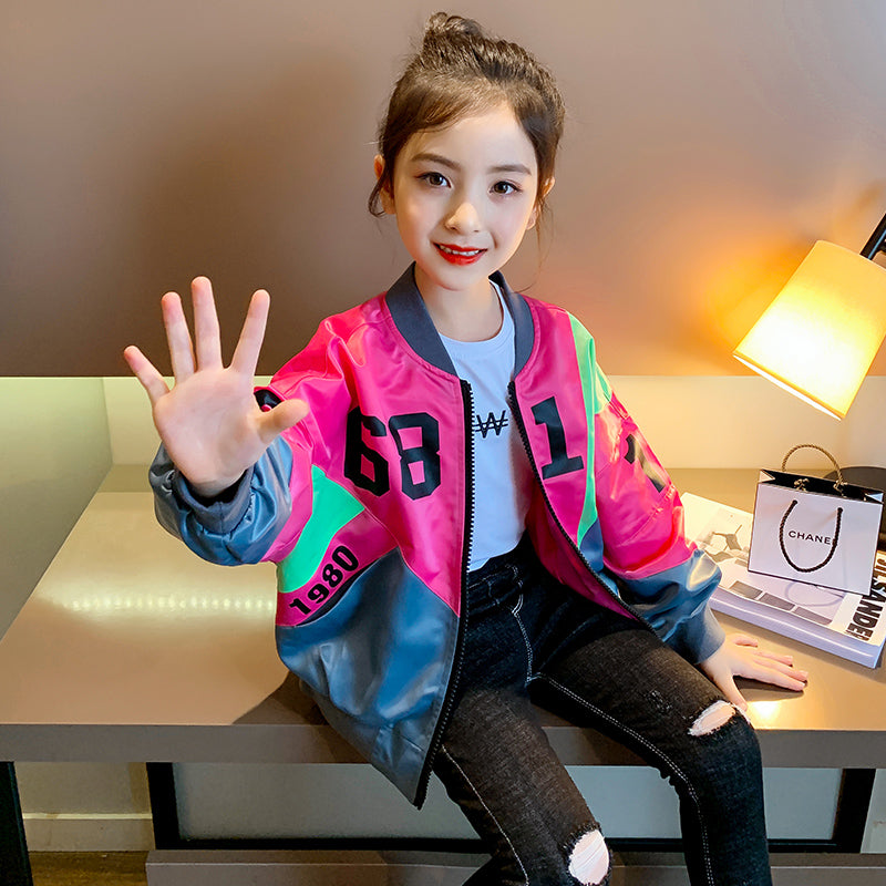 Autumn Children Clothes Girls Outerwear Casual Print letter Colorful Jackets Kids Coat 5 6 7 8 9 10 11 12 13 Years outer garment