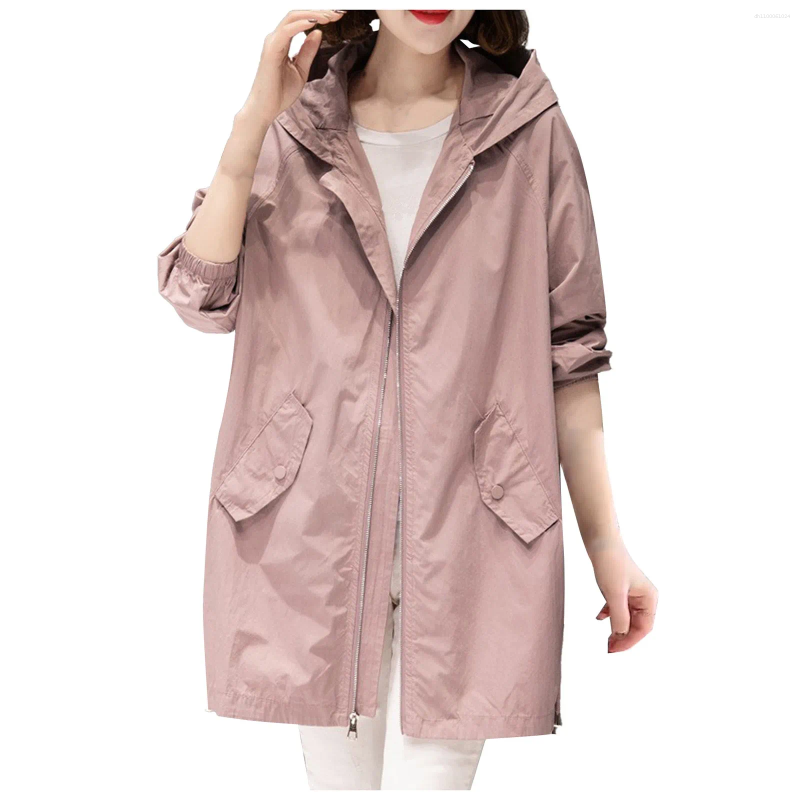 Women&#039;s Jackets Women Windbreaker Jacket Solid Color Mountaineering Rain Trench Coat Ladies Hooded Casual Autumn Streetwear Outerwear