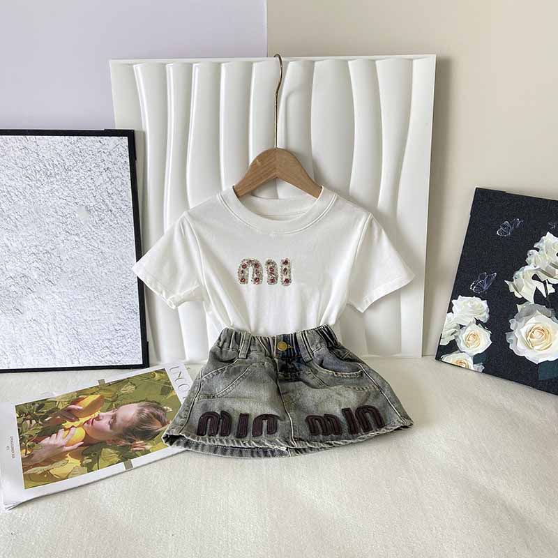 Clothing Sets Kids Tee Short Skirts Set Designer Baby T-Shirts Luxury Jeans Skirt Two Piece Summer New Children Set -8 Denim Short Skirt Suits DPD24