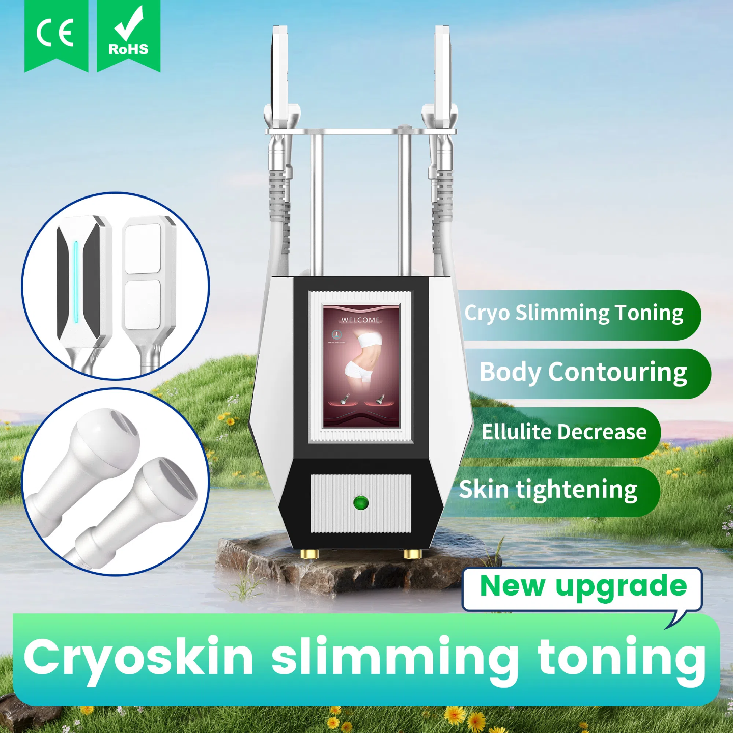 4 in 1 Cold Hot Product 4 Handles Cryo Ems Plates Pads Sculpting Machine Cryoskin Skin Lifting Cool Freeze Fat Burning Device for Slimming CE-ROHS