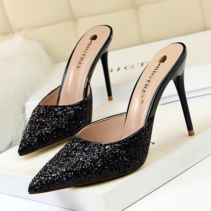 .CM PUMPS fashion simple metal with stiletto high-heeled shallow mouth pointed sequined womens sandals1