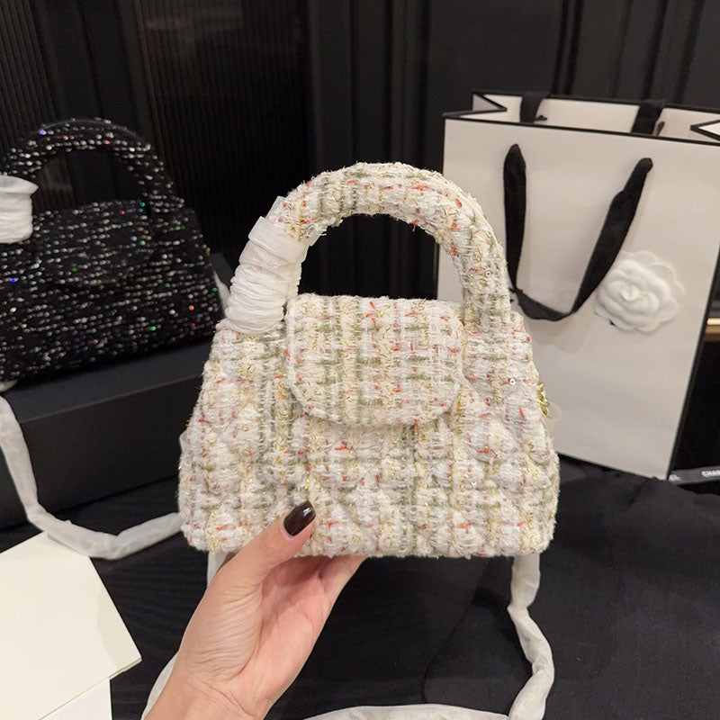 Ladies Knitting Tweed Mini Shopping Bag Colorful Designer Tote Golden Hardware Two-Tone Stripes Pattern Matelasse Chain Shoulder Handbag Crossbody W
